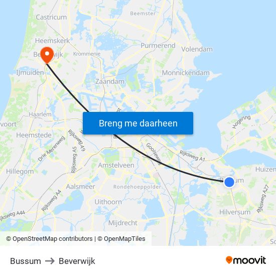 Bussum to Beverwijk map