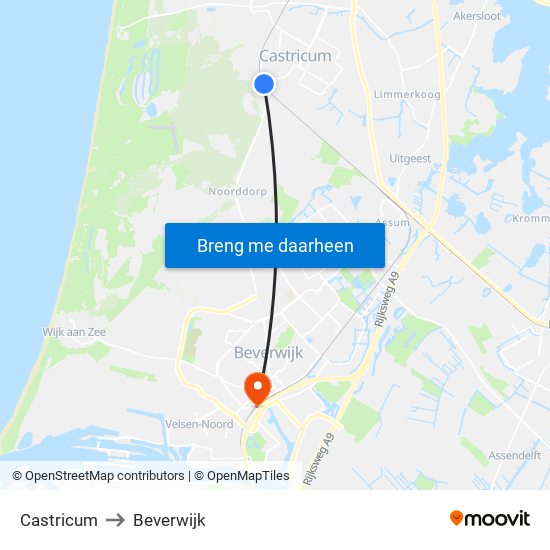 Castricum to Beverwijk map