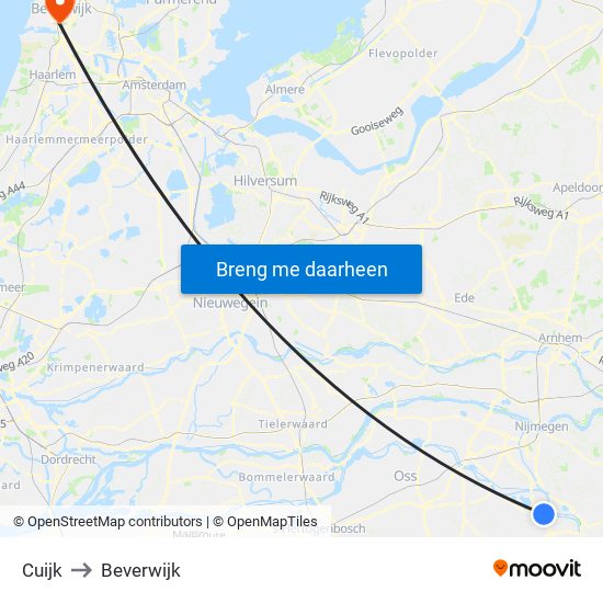 Cuijk to Beverwijk map