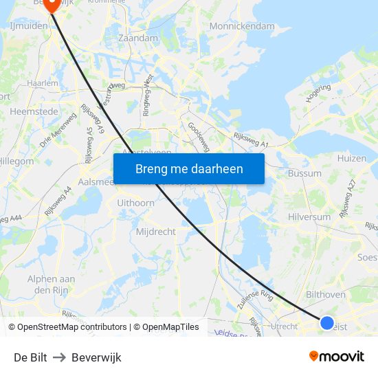 De Bilt to Beverwijk map