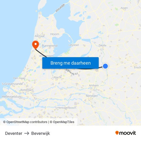 Deventer to Beverwijk map