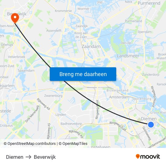 Diemen to Beverwijk map