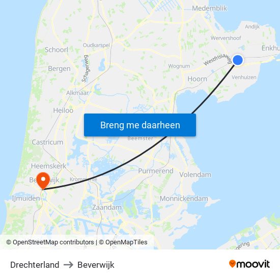 Drechterland to Beverwijk map
