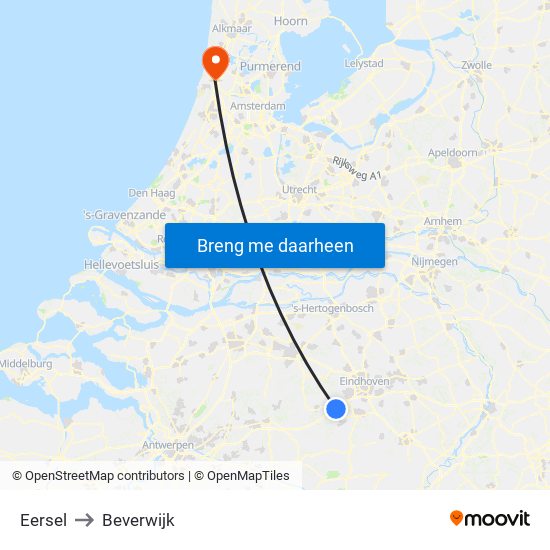 Eersel to Beverwijk map