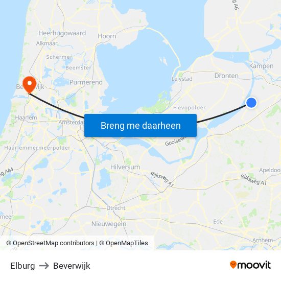 Elburg to Beverwijk map