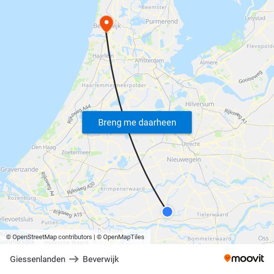 Giessenlanden to Beverwijk map