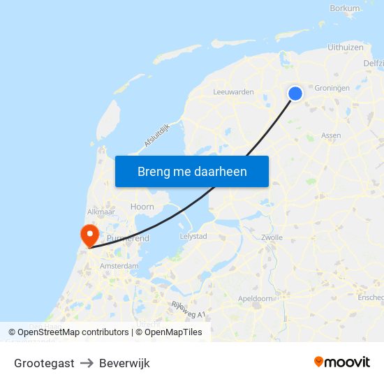 Grootegast to Beverwijk map