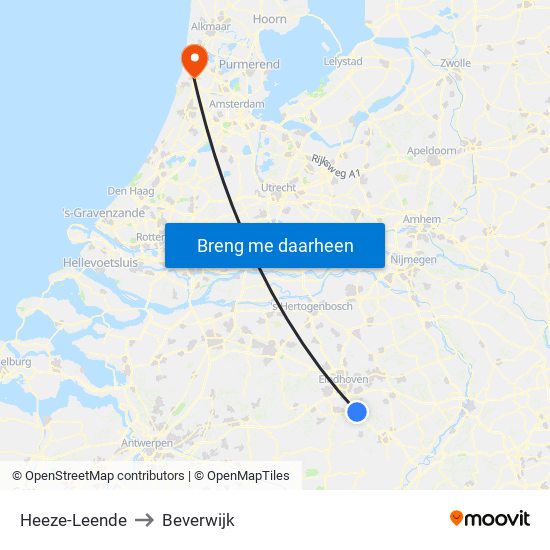 Heeze-Leende to Beverwijk map