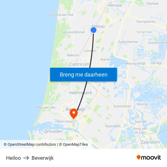 Heiloo to Beverwijk map