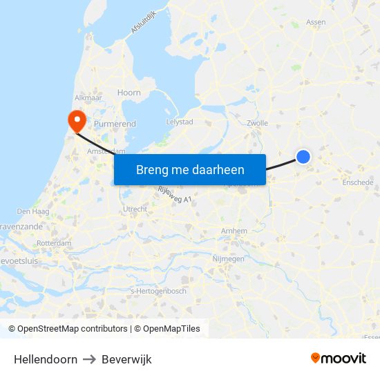 Hellendoorn to Beverwijk map