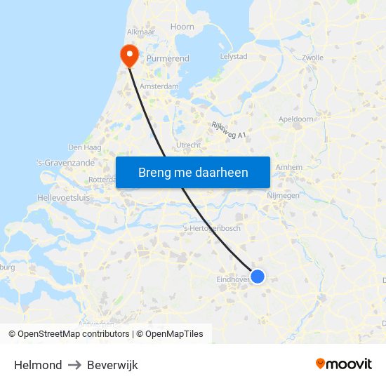 Helmond to Beverwijk map
