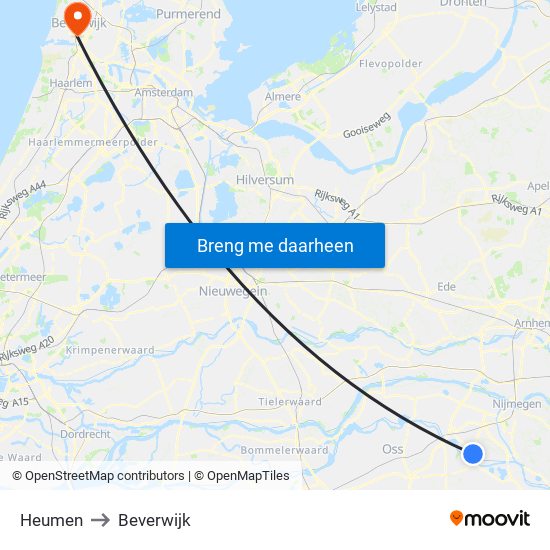 Heumen to Beverwijk map