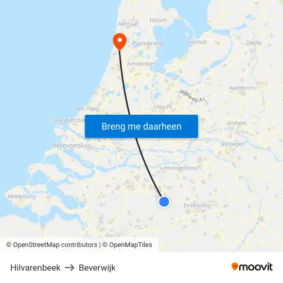 Hilvarenbeek to Beverwijk map