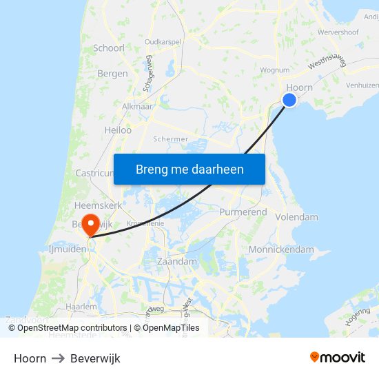 Hoorn to Beverwijk map