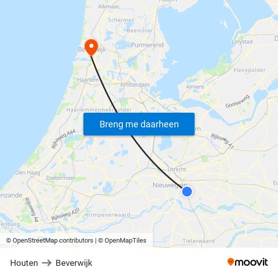 Houten to Beverwijk map