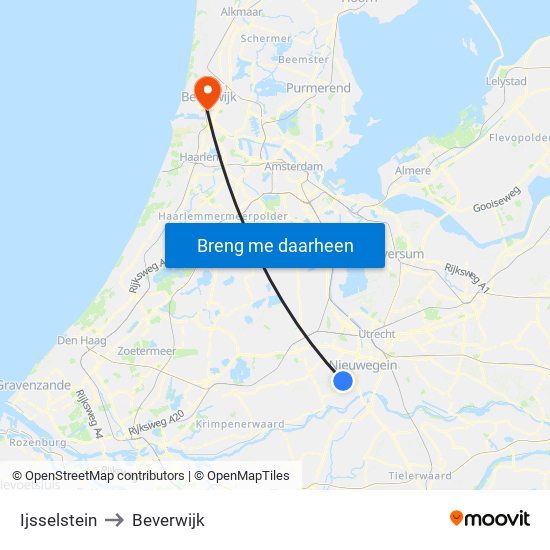 Ijsselstein to Beverwijk map