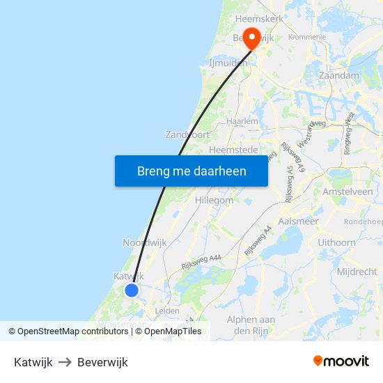 Katwijk to Beverwijk map