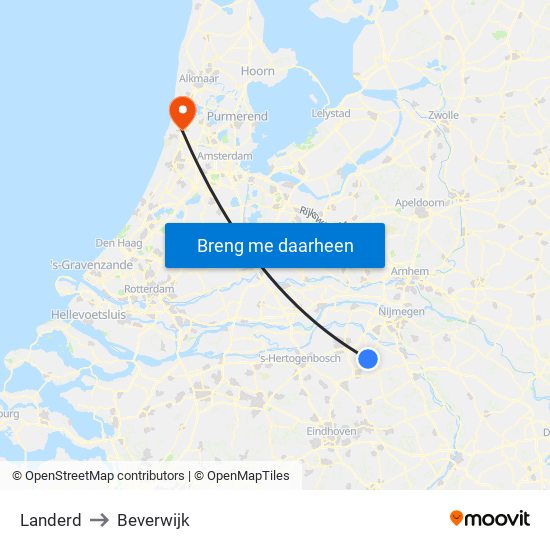 Landerd to Beverwijk map