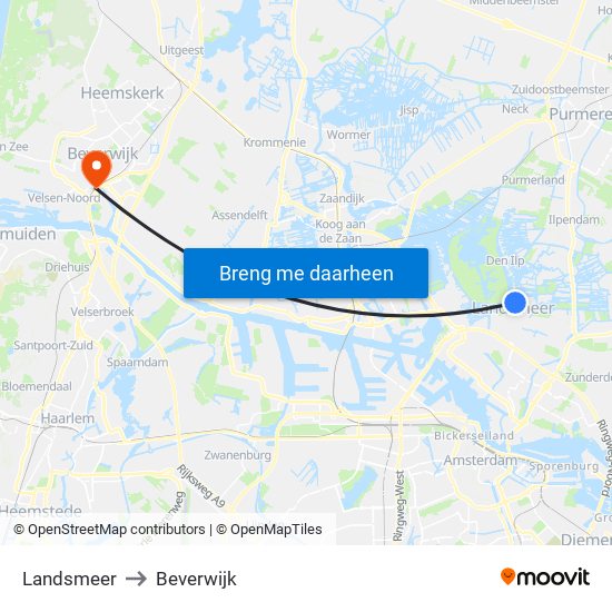 Landsmeer to Beverwijk map