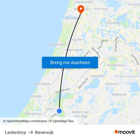 Leiderdorp to Beverwijk map