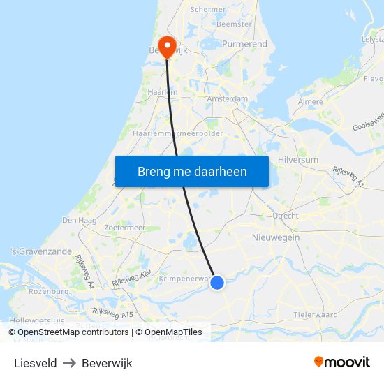 Liesveld to Beverwijk map