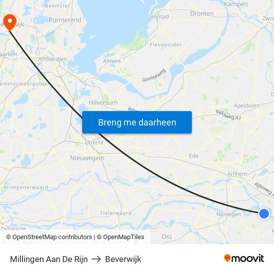 Millingen Aan De Rijn to Beverwijk map