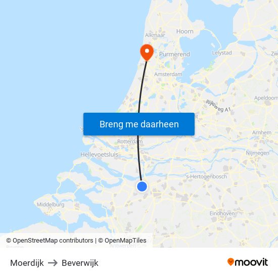 Moerdijk to Beverwijk map