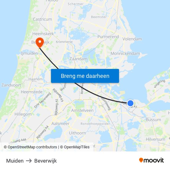 Muiden to Beverwijk map