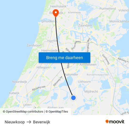 Nieuwkoop to Beverwijk map