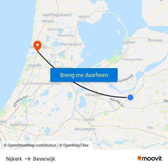 Nijkerk to Beverwijk map