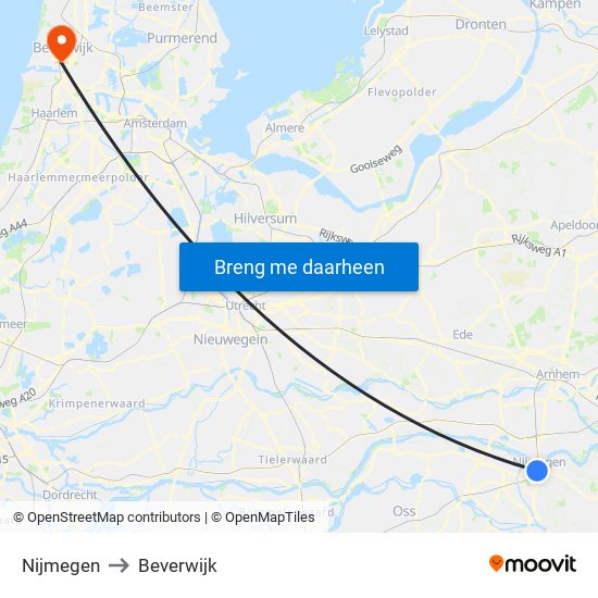 Nijmegen to Beverwijk map