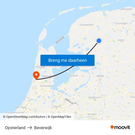 Opsterland to Beverwijk map