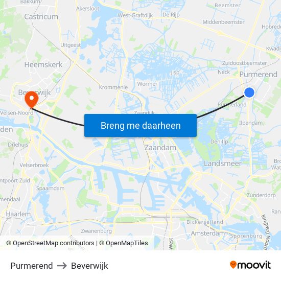 Purmerend to Beverwijk map