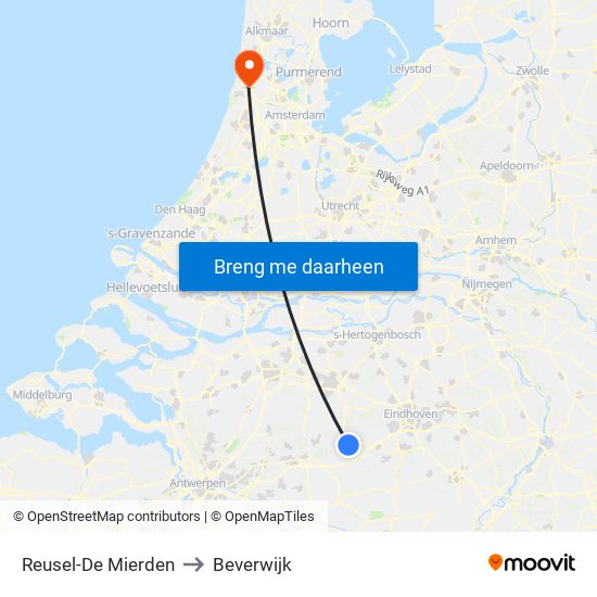 Reusel-De Mierden to Beverwijk map