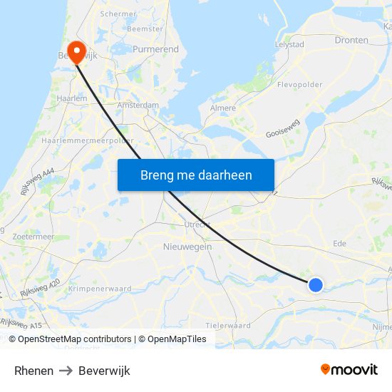 Rhenen to Beverwijk map