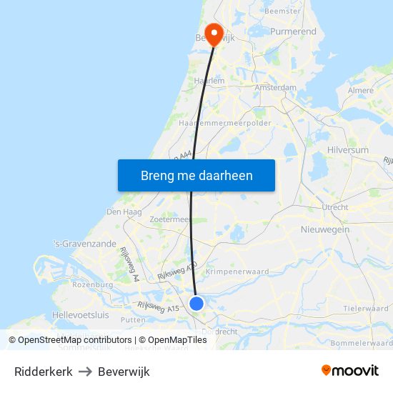 Ridderkerk to Beverwijk map