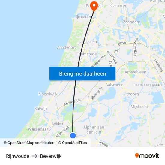 Rijnwoude to Beverwijk map