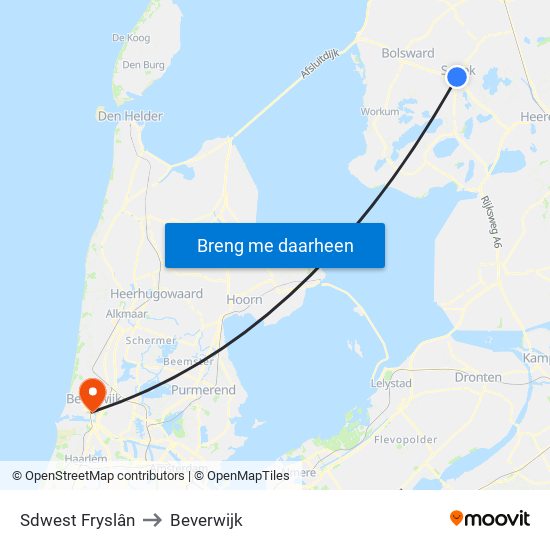 Sdwest Fryslân to Beverwijk map