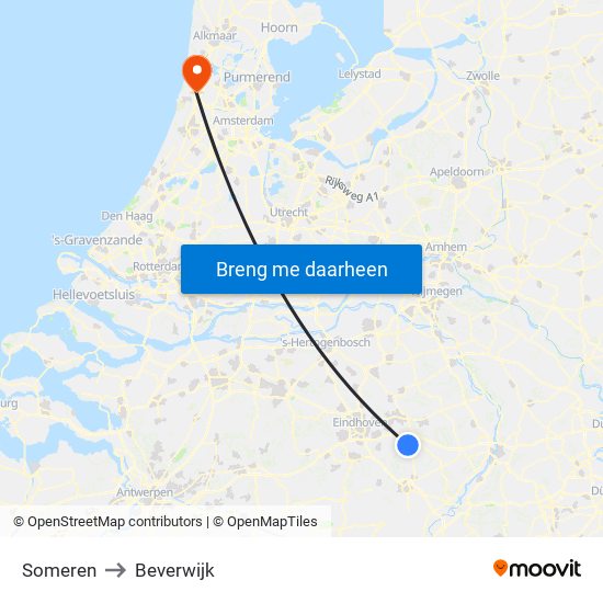 Someren to Beverwijk map