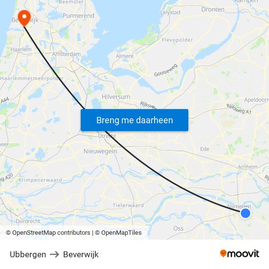 Ubbergen to Beverwijk map