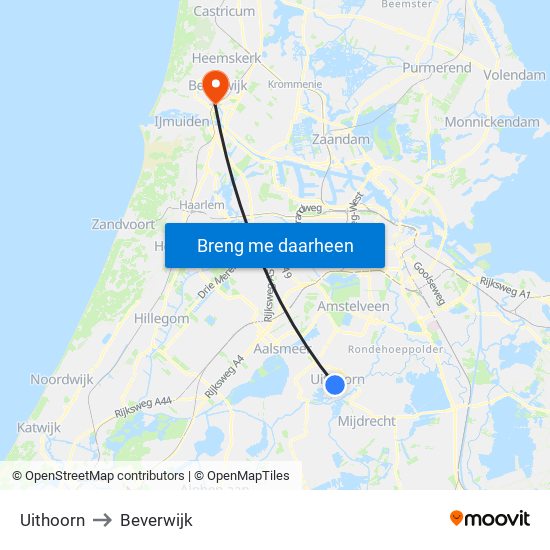 Uithoorn to Beverwijk map