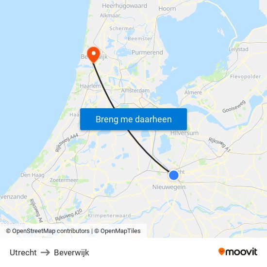 Utrecht to Beverwijk map