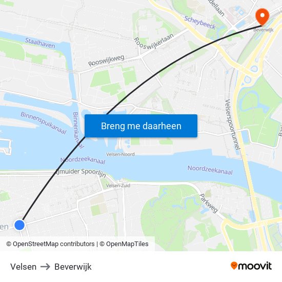 Velsen to Beverwijk map