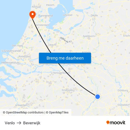 Venlo to Beverwijk map
