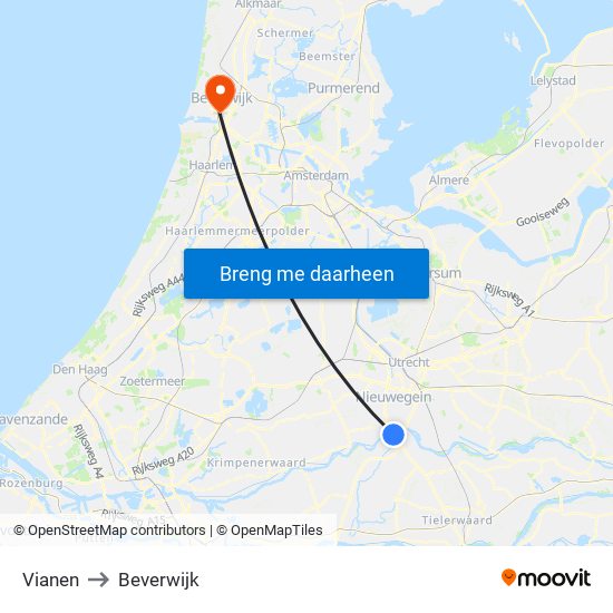 Vianen to Beverwijk map