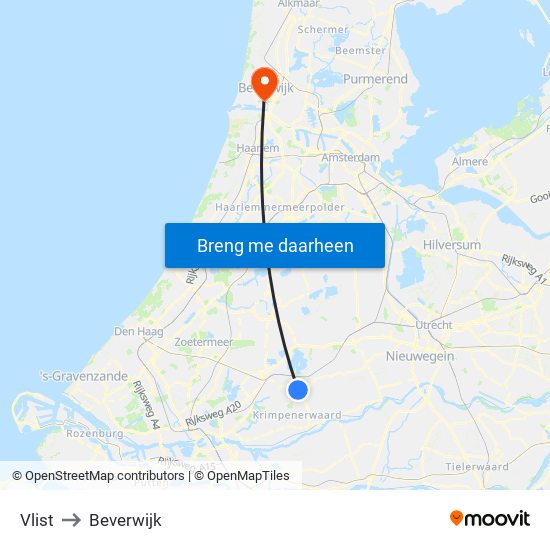 Vlist to Beverwijk map