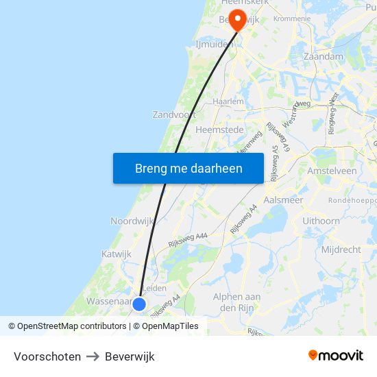 Voorschoten to Beverwijk map