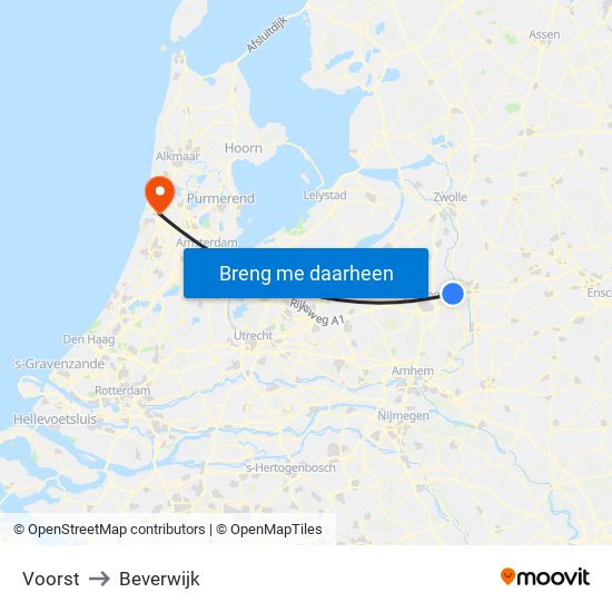 Voorst to Beverwijk map