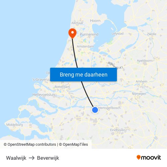 Waalwijk to Beverwijk map