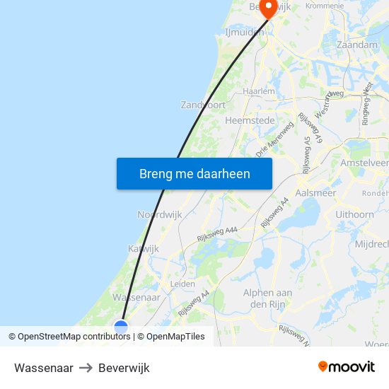 Wassenaar to Beverwijk map